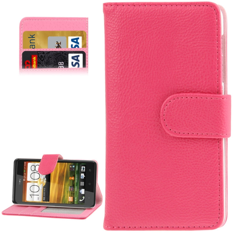 Litchi Texture Flip Leather Case with Card Slots & Holder for HTC Desire 400 (Magenta)