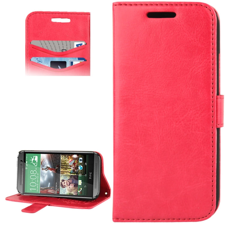 Fine Sheepskin Texture Button Flip Leather Case with Card Slots & Holder for HTC One / M8 mini (Magenta)