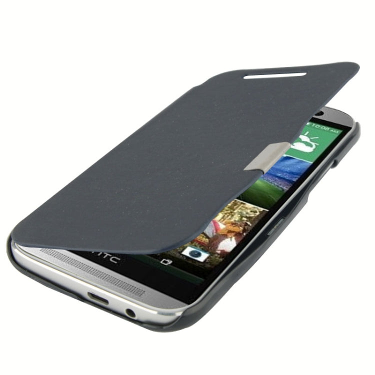 Horizontal Flip Brushed Texture TPU + Grid Texture Plastic Combination Case with Magnet for HTC One M8 (Dark Blue)