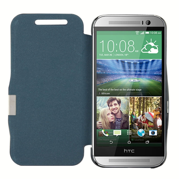 Horizontal Flip Brushed Texture TPU + Grid Texture Plastic Combination Case with Magnet for HTC One M8 (Dark Blue)
