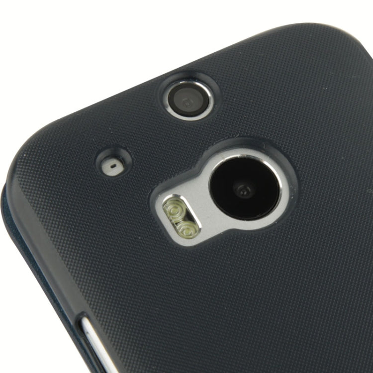 Horizontal Flip Brushed Texture TPU + Grid Texture Plastic Combination Case with Magnet for HTC One M8 (Dark Blue)