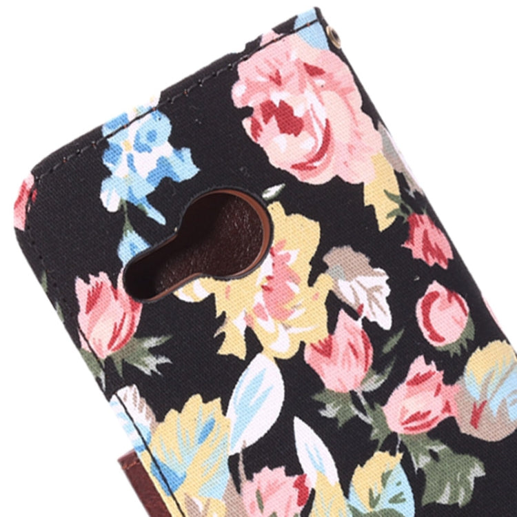 Flowers Pattern Horizontal Flip Leather Case with Card Slots & Holder for HTC One M8 mini
