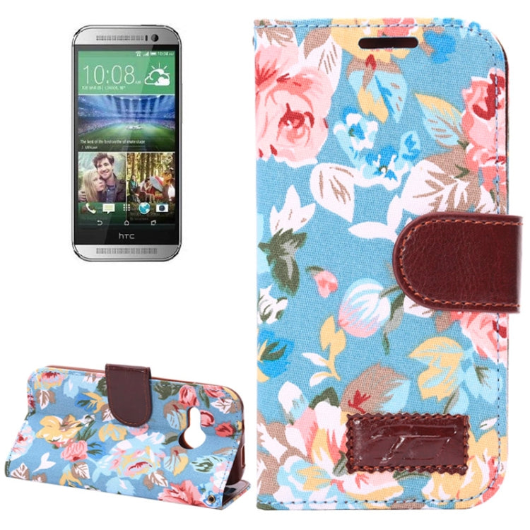 Flowers Pattern Horizontal Flip Leather Case with Card Slots & Holder for HTC One M8 mini
