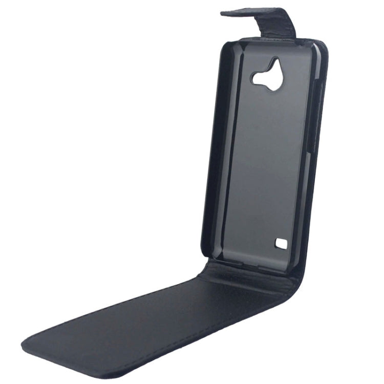 Vertical Flip Magnetic Button Leather Case for Huawei Ascend Y550(Black)