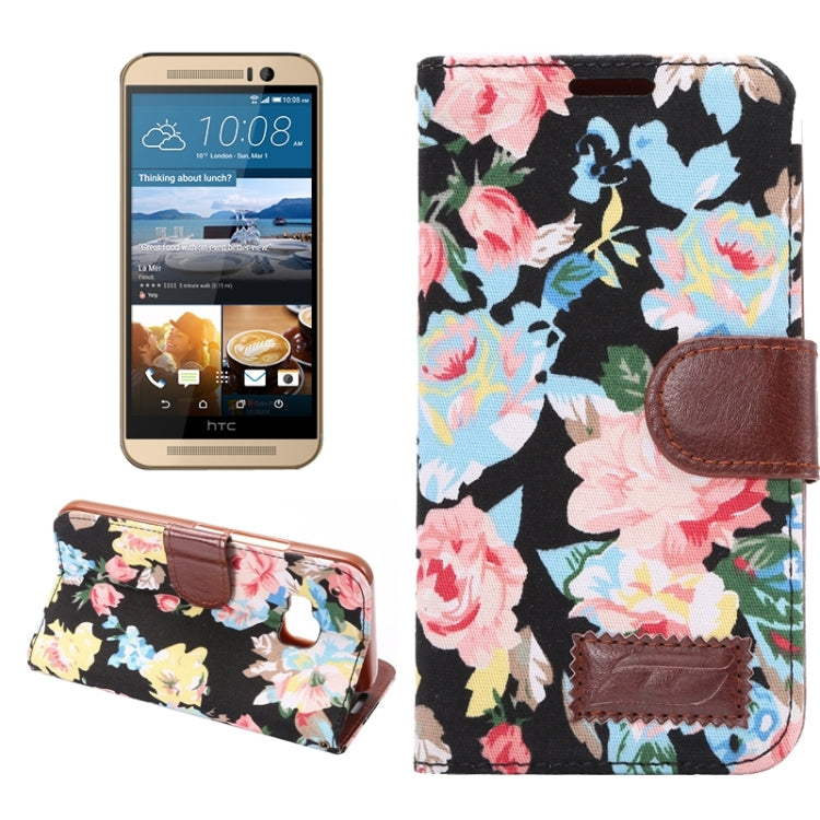 Flower Pattern Cloth Texture Leather Case with Holder & Card Slots for HTC M9