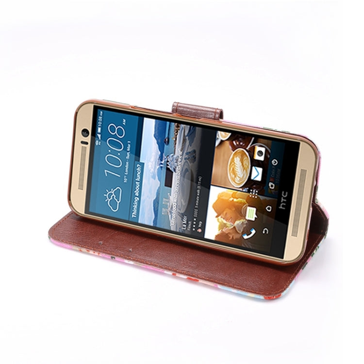 Flower Pattern Cloth Texture Leather Case with Holder & Card Slots for HTC M9