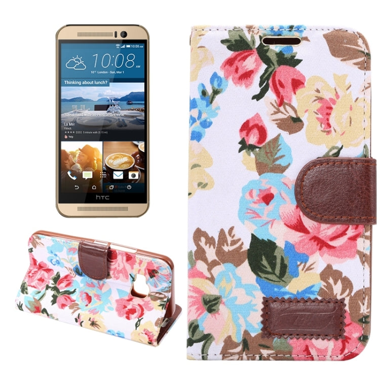 Flower Pattern Cloth Texture Leather Case with Holder & Card Slots for HTC M9