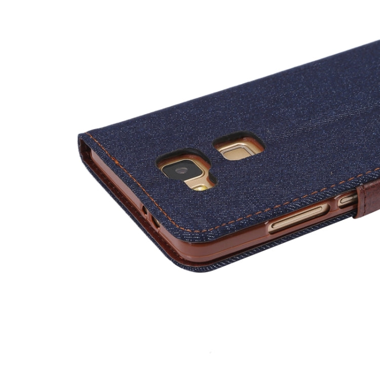 Denim Cloth Magnetic Snap Flip Leather Case with Holder and Card Slots for Huawei Ascend Mate 7 / MT7(Black)