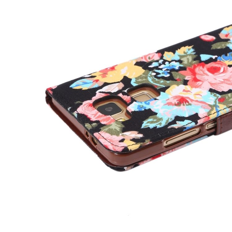Floral Cloth Magnetic Snap Flip Leather Case with Holder and Card Slots for Huawei Ascend Mate 7 / MT7