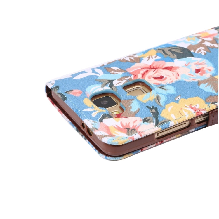 Floral Cloth Magnetic Snap Flip Leather Case with Holder and Card Slots for Huawei Ascend Mate 7 / MT7