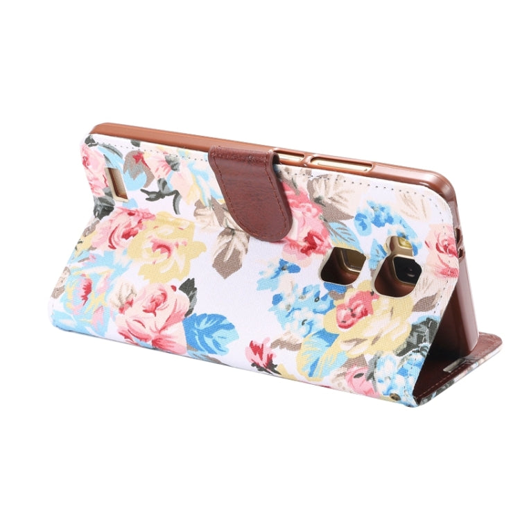 Floral Cloth Magnetic Snap Flip Leather Case with Holder and Card Slots for Huawei Ascend Mate 7 / MT7