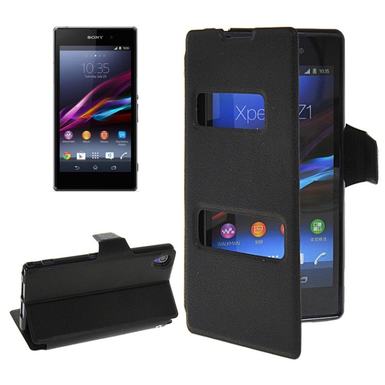 Magnetic Snap Flip Leather Case with Holder & Windows for Sony Xperia Z1 / L39H