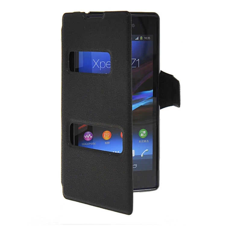 Magnetic Snap Flip Leather Case with Holder & Windows for Sony Xperia Z1 / L39H