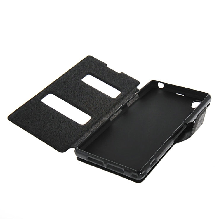 Magnetic Snap Flip Leather Case with Holder & Windows for Sony Xperia Z1 / L39H
