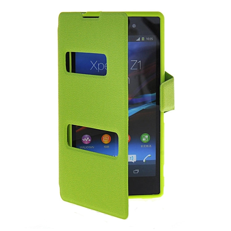Magnetic Snap Flip Leather Case with Holder & Windows for Sony Xperia Z1 / L39H