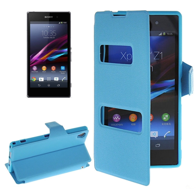 Magnetic Snap Flip Leather Case with Holder & Windows for Sony Xperia Z1 / L39H