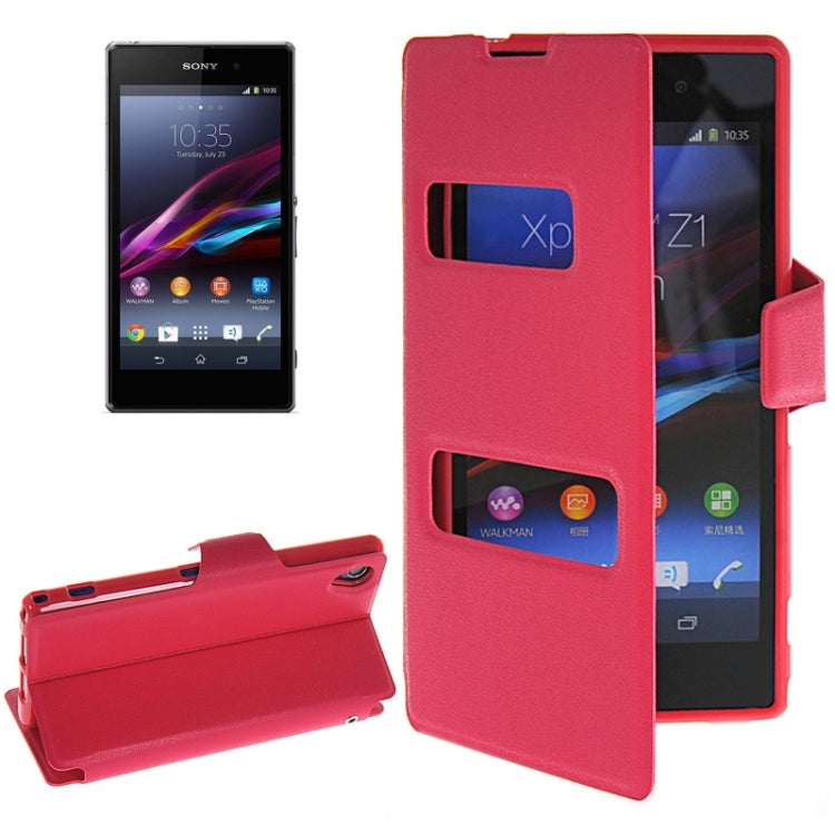 Magnetic Snap Flip Leather Case with Holder & Windows for Sony Xperia Z1 / L39H