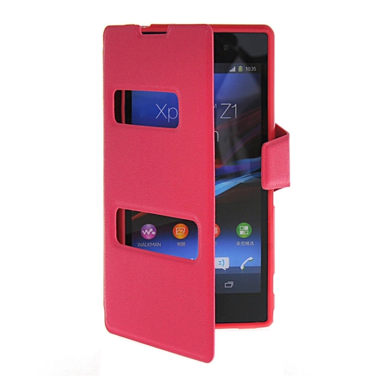 Magnetic Snap Flip Leather Case with Holder & Windows for Sony Xperia Z1 / L39H