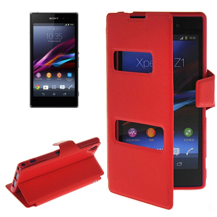 Magnetic Snap Flip Leather Case with Holder & Windows for Sony Xperia Z1 / L39H