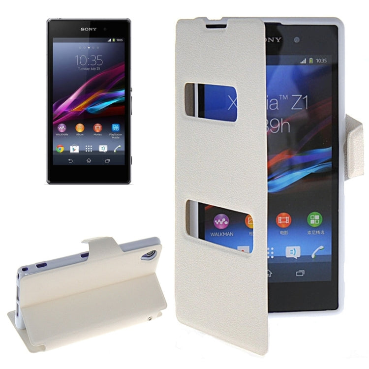 Magnetic Snap Flip Leather Case with Holder & Windows for Sony Xperia Z1 / L39H