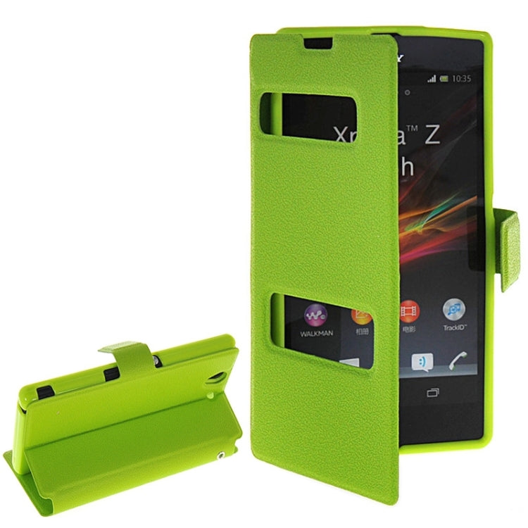 Magnetic Snap Flip Leather Case with Holder & Windows for Sony Xperia Z / L36H
