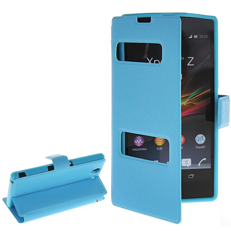 Magnetic Snap Flip Leather Case with Holder & Windows for Sony Xperia Z / L36H