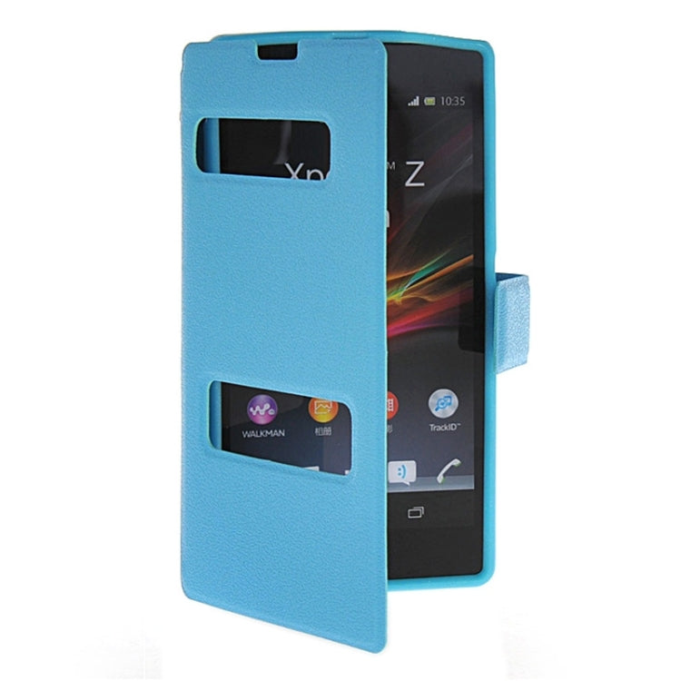 Magnetic Snap Flip Leather Case with Holder & Windows for Sony Xperia Z / L36H