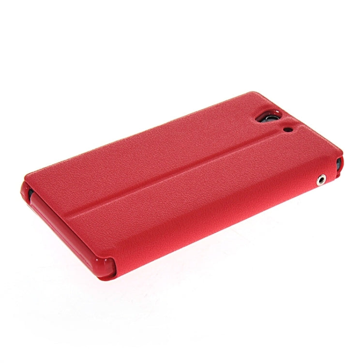 Magnetic Snap Flip Leather Case with Holder & Windows for Sony Xperia Z / L36H