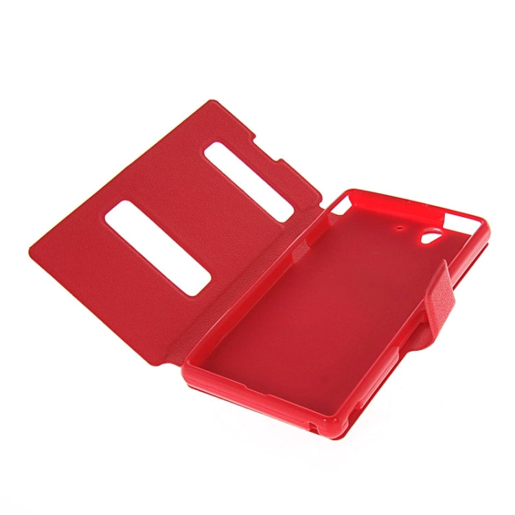 Magnetic Snap Flip Leather Case with Holder & Windows for Sony Xperia Z / L36H