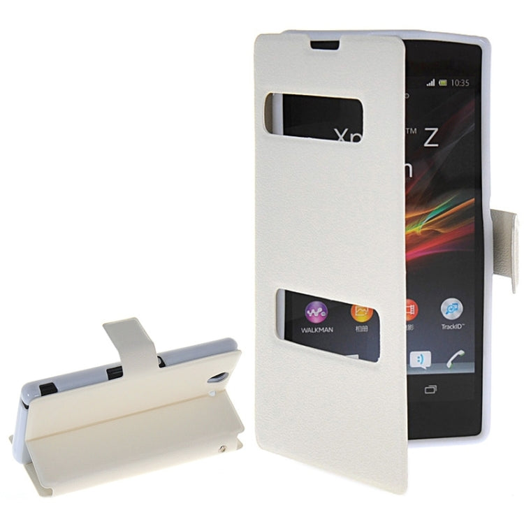 Magnetic Snap Flip Leather Case with Holder & Windows for Sony Xperia Z / L36H