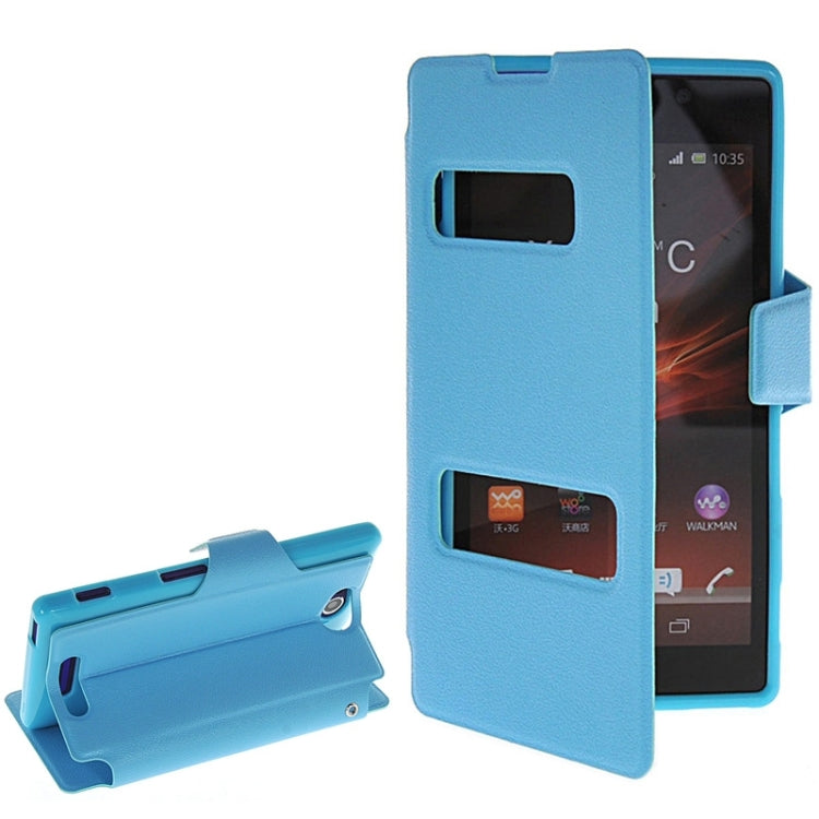 Magnetic Snap Flip Leather Case with Holder & Windows for Sony Xperia C / S39H