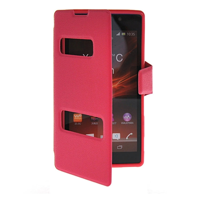 Magnetic Snap Flip Leather Case with Holder & Windows for Sony Xperia C / S39H