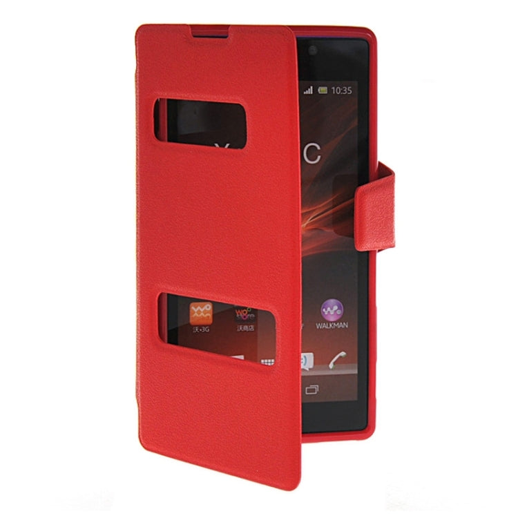 Magnetic Snap Flip Leather Case with Holder & Windows for Sony Xperia C / S39H