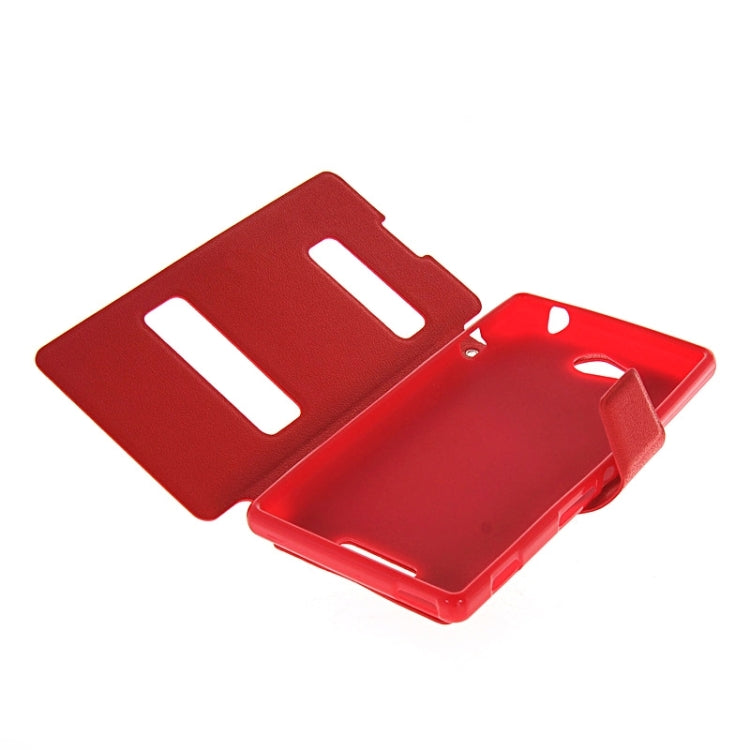 Magnetic Snap Flip Leather Case with Holder & Windows for Sony Xperia C / S39H