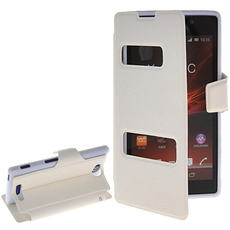 Magnetic Snap Flip Leather Case with Holder & Windows for Sony Xperia C / S39H