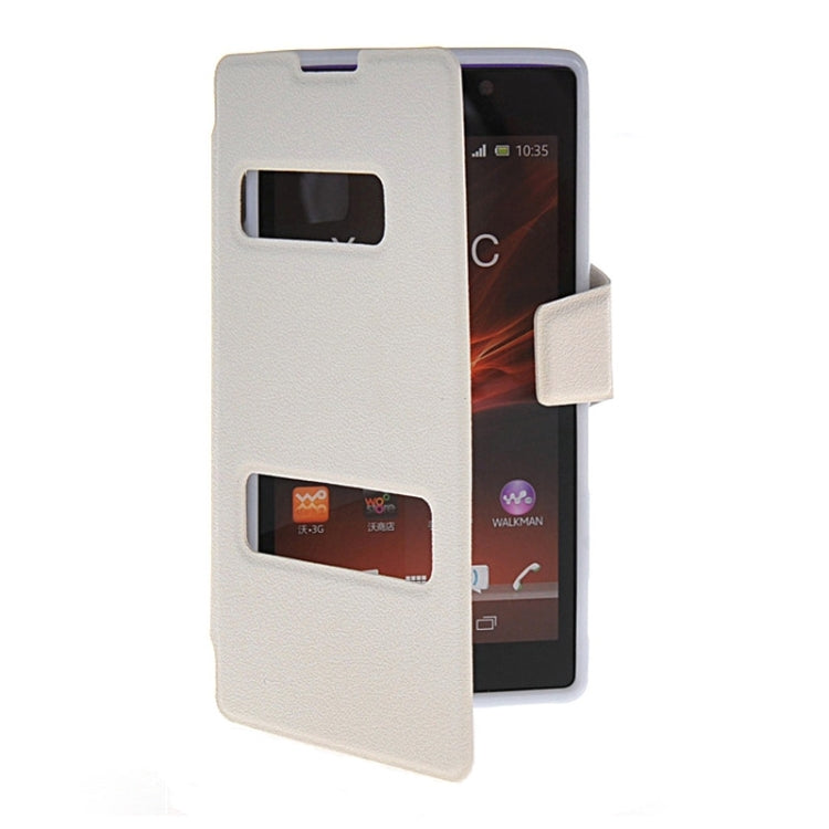 Magnetic Snap Flip Leather Case with Holder & Windows for Sony Xperia C / S39H