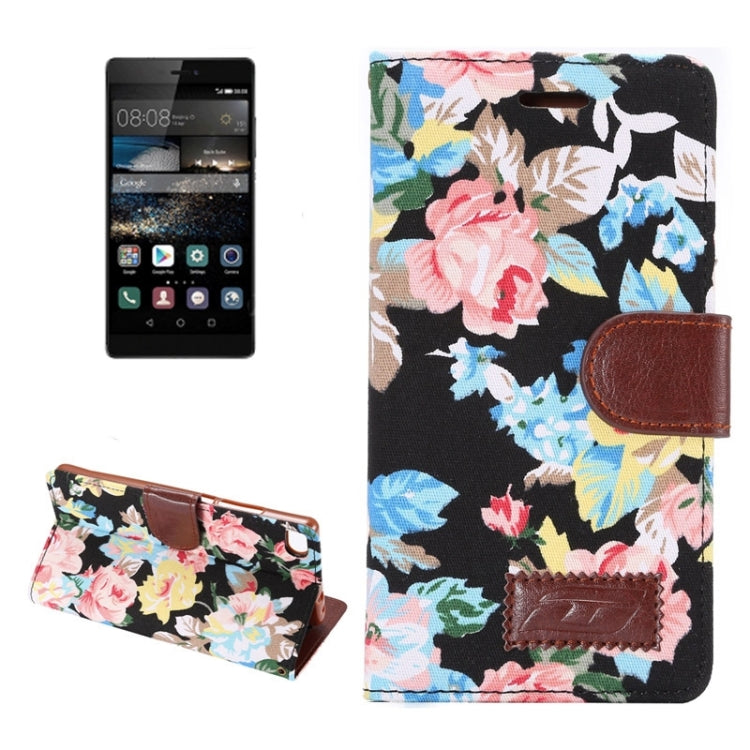 Flower Pattern Leather Case with Holder and Card Slots for Huawei P8