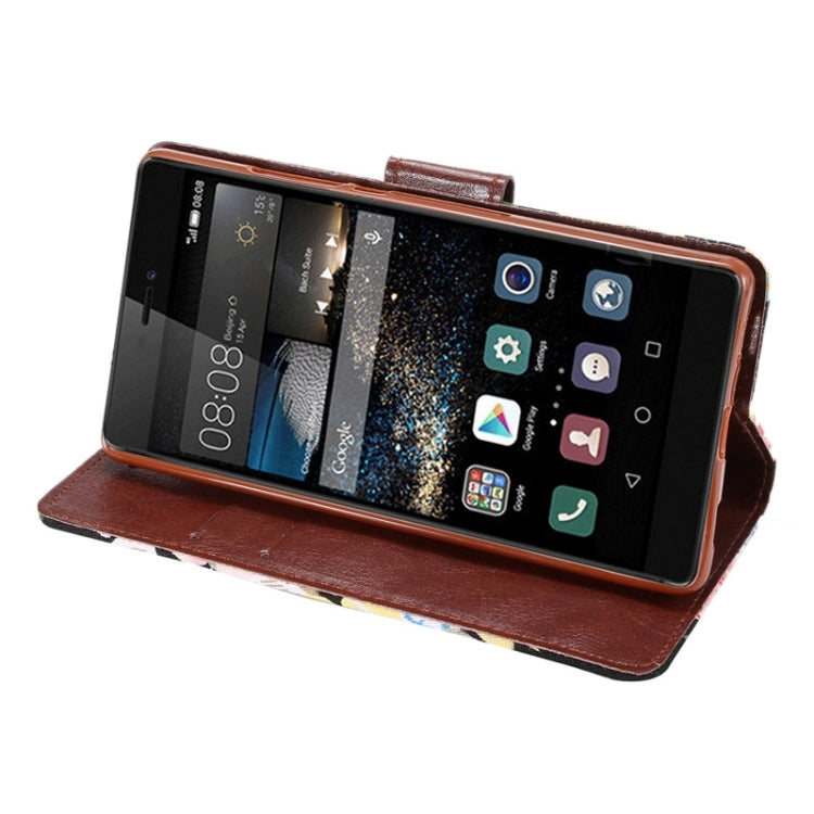 Flower Pattern Leather Case with Holder and Card Slots for Huawei P8