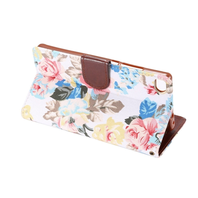 Flower Pattern Leather Case with Holder and Card Slots for Huawei P8