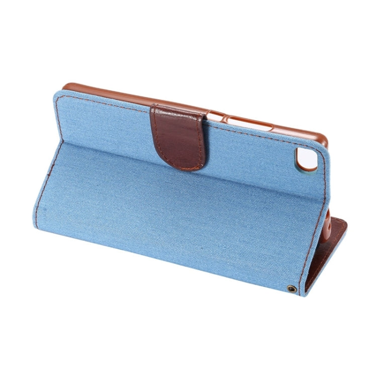 Denim Texture Leather Case with Card Slots & Holder for Huawei P8(Baby Blue)