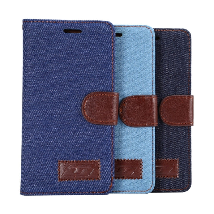 Denim Texture Leather Case with Card Slots & Holder for Huawei P8(Baby Blue)