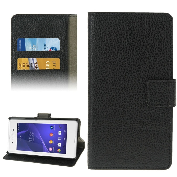 Litchi Texture Leather Case with Holder & Card Slots & Wallet for Sony Xperia E3(Black)