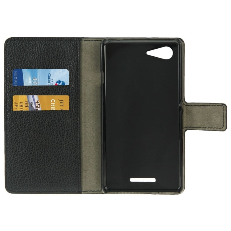 Litchi Texture Leather Case with Holder & Card Slots & Wallet for Sony Xperia E3(Black)