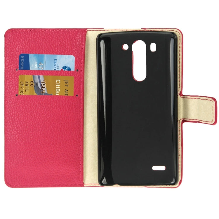 Litchi Texture Leather Case with Holder & Card Slots & Wallet for LG G3 Mini(Magenta)