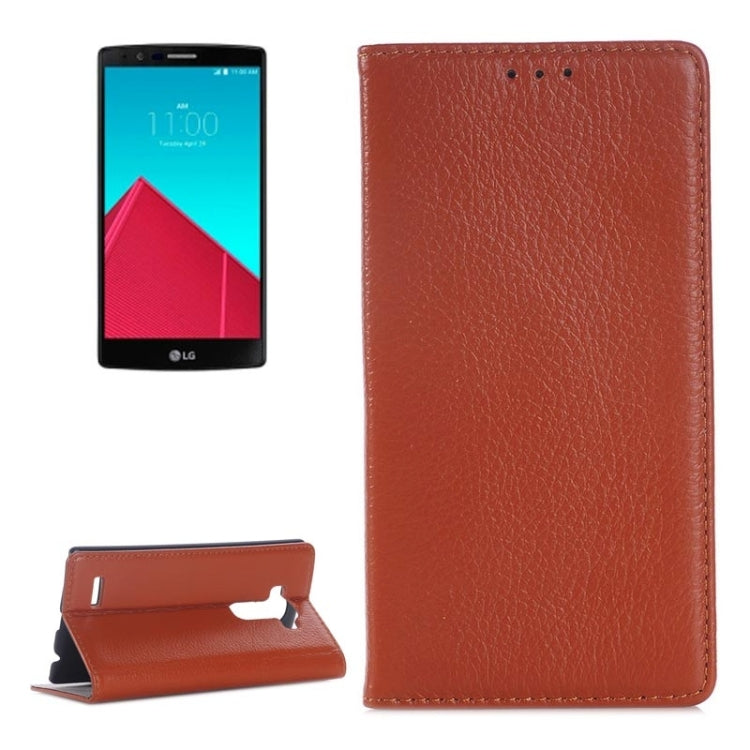 Litchi Texture Horizontal Flip Genuine Leather Case with Card Slots & Holder for LG G4