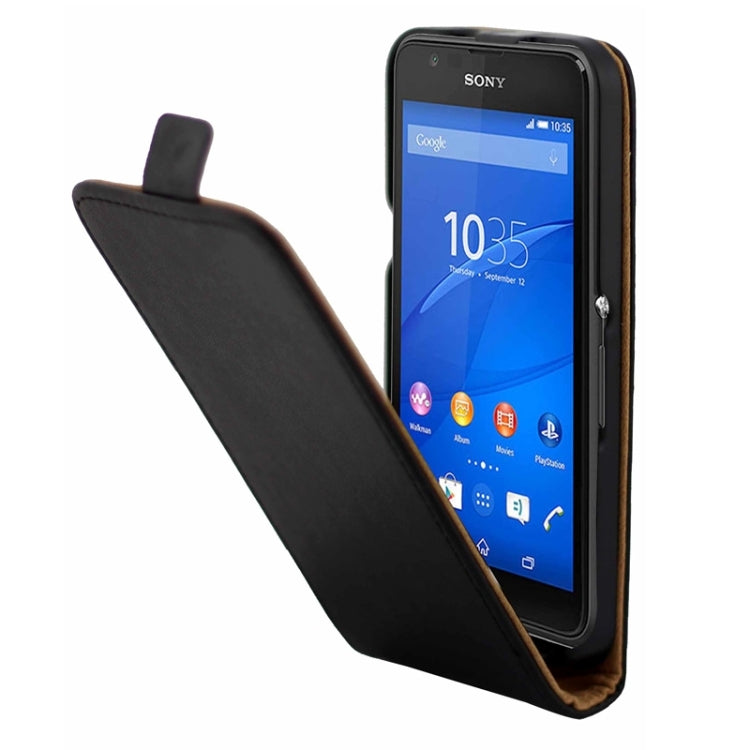 Vertical Flip Magnetic Button Leather Case for Sony Xperia E4g(Black)