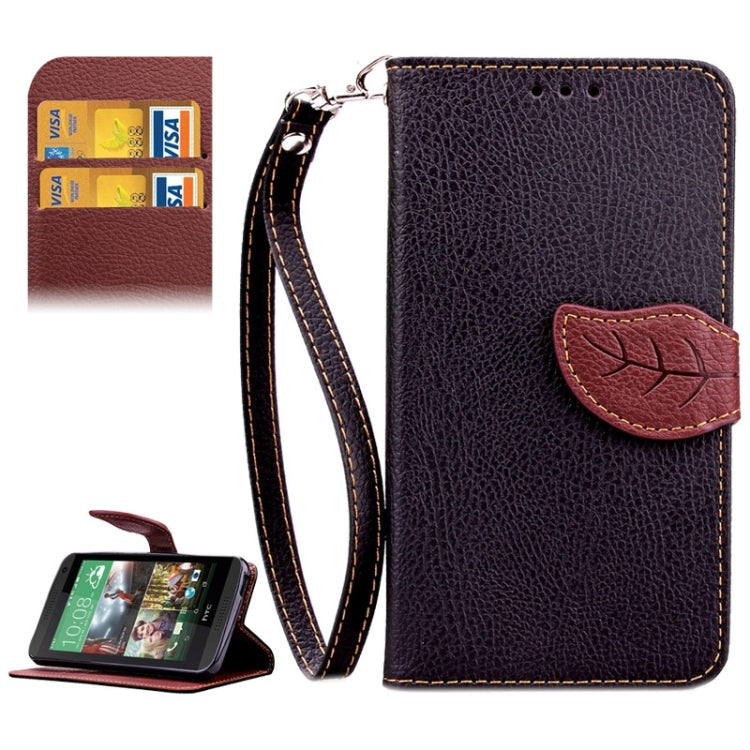 For HTC Desire 610 Leaf Magnetic Snap Litchi Texture Horizontal Flip Leather Case with Card Slots & Holder & Wallet & Lanyard
