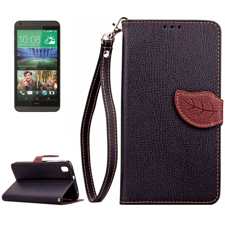 For HTC Desire 816 Leaf Magnetic Snap Litchi Texture Horizontal Flip Leather Case with Card Slots & Holder & Wallet & Lanyard