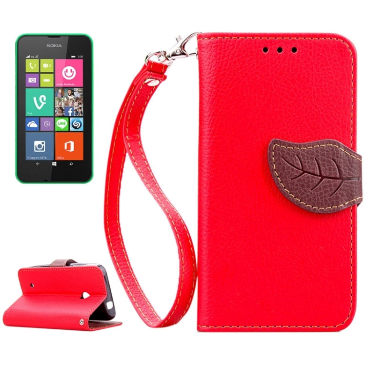 Leaf Magnetic Snap Litchi Texture Horizontal Flip Leather Case with Card Slots & Holder & Wallet & Lanyard for Nokia Lumia 530