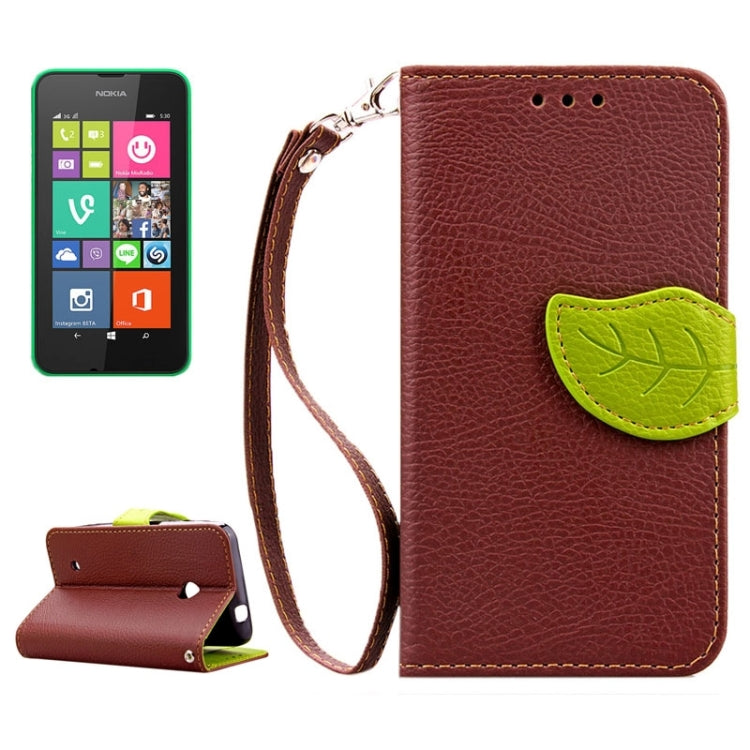 Leaf Magnetic Snap Litchi Texture Horizontal Flip Leather Case with Card Slots & Holder & Wallet & Lanyard for Nokia Lumia 530